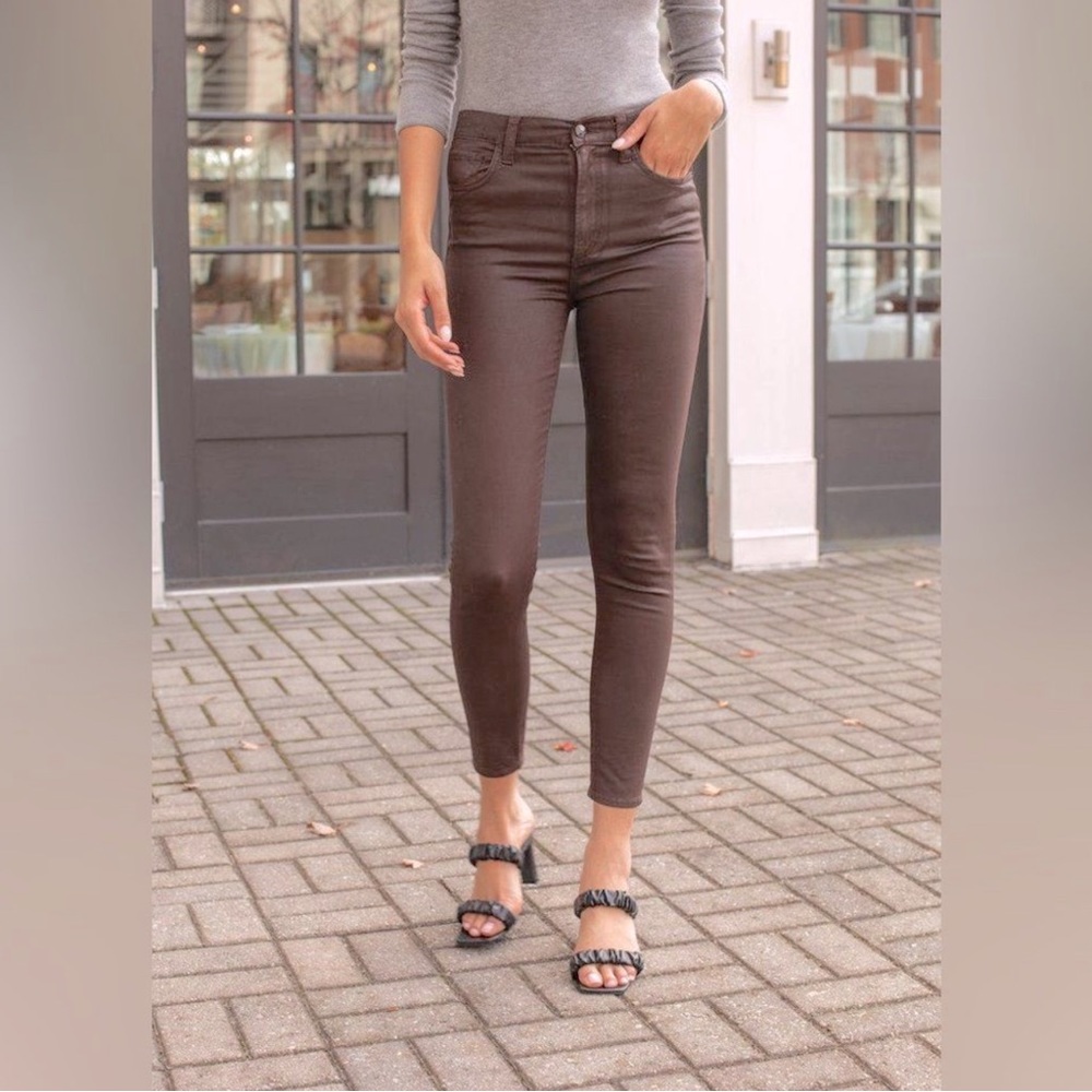 JOES JEANS "THE CHARLIE" HIGH RISE SKINNY LIGHTLY COATED ANKLE OLIVE GRE…